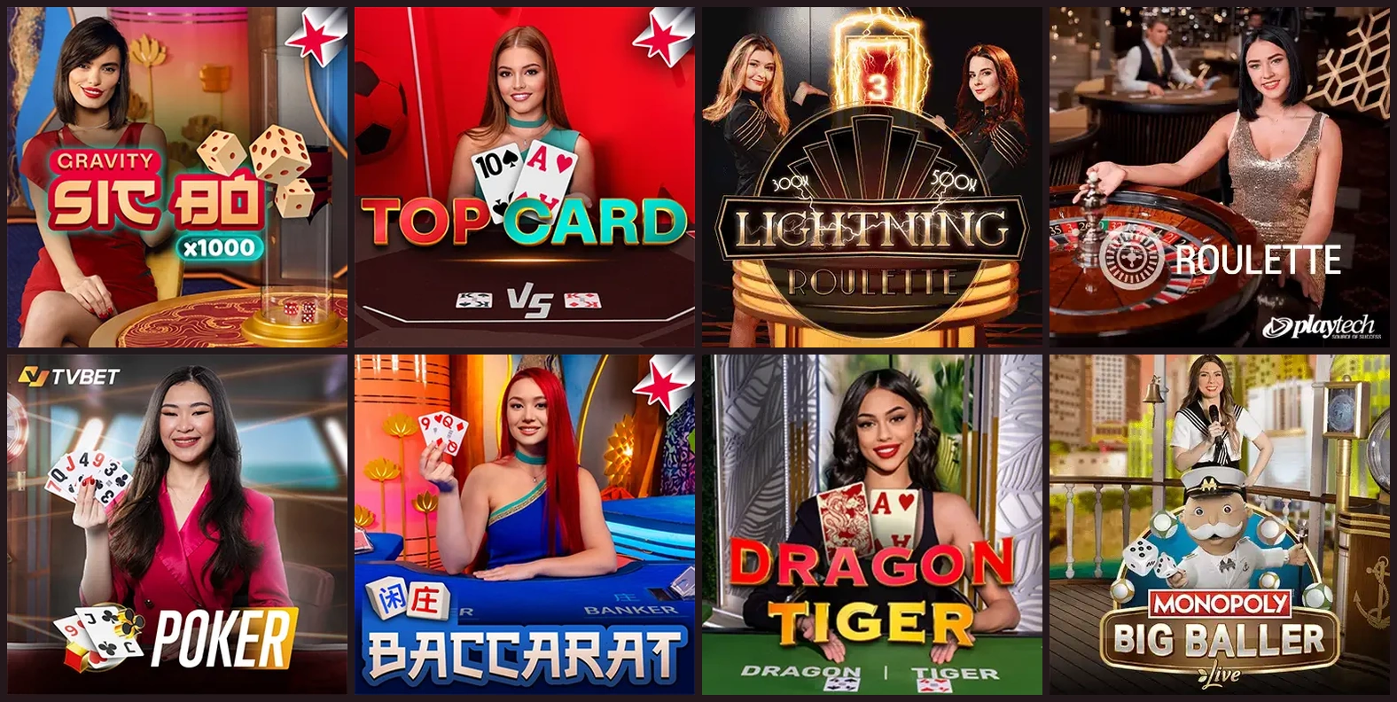 Roulette, Poker, Baccarat und Live-Shows als acht Spielcover
