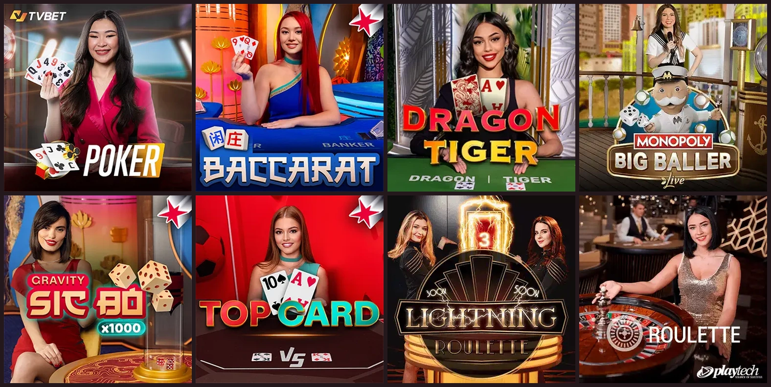 Roulette, Poker, Baccarat und Live-Shows als acht Spielcover