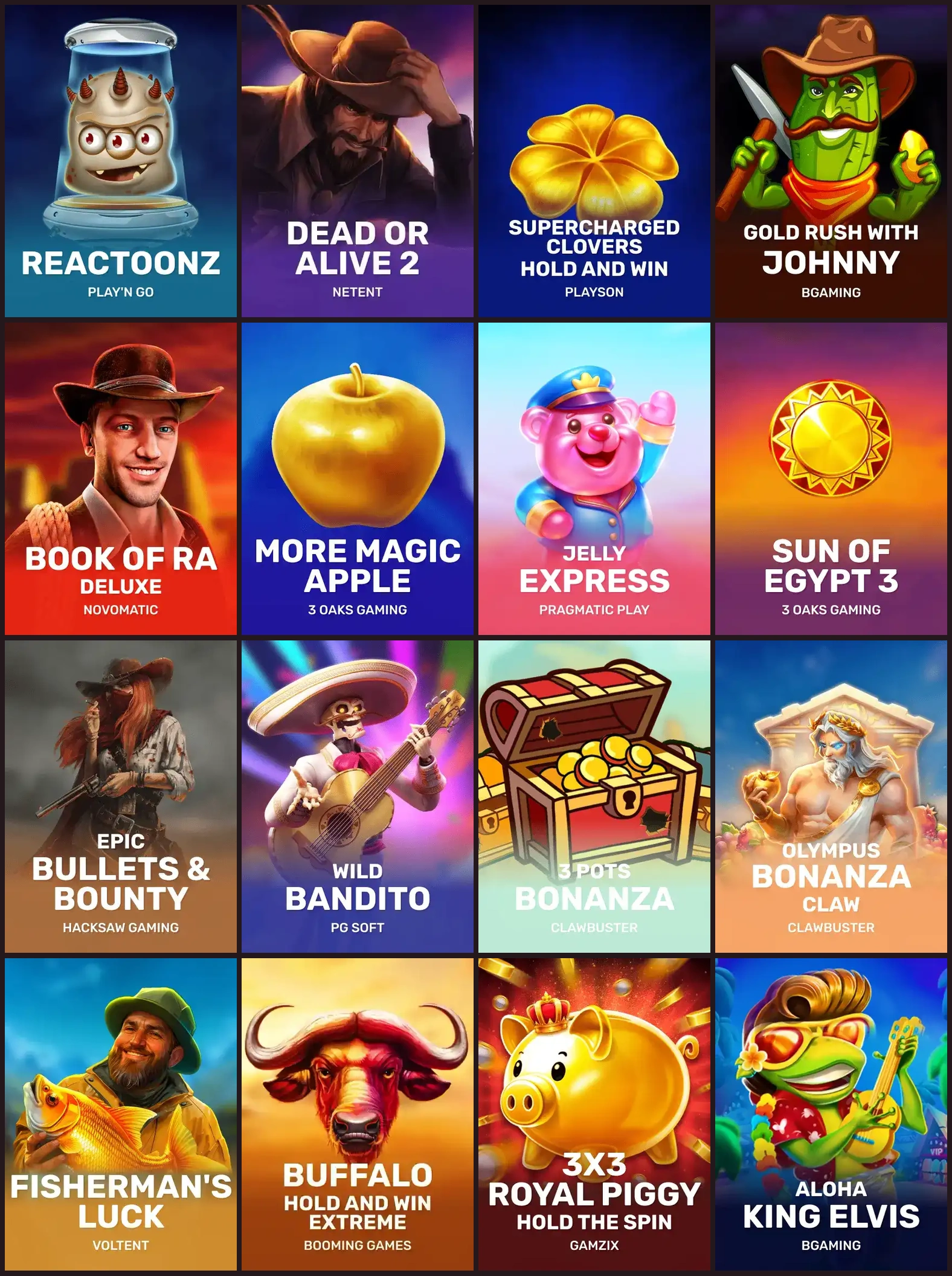 16 Slot-Cover aus verschiedenen Spielserien
